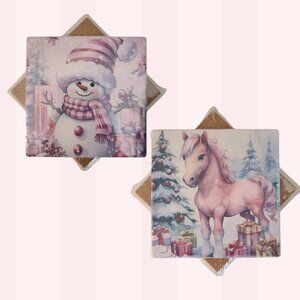 Christmas Sandstone Coasters - Pony and Snowman by Scott Heil/The Crowing Hen